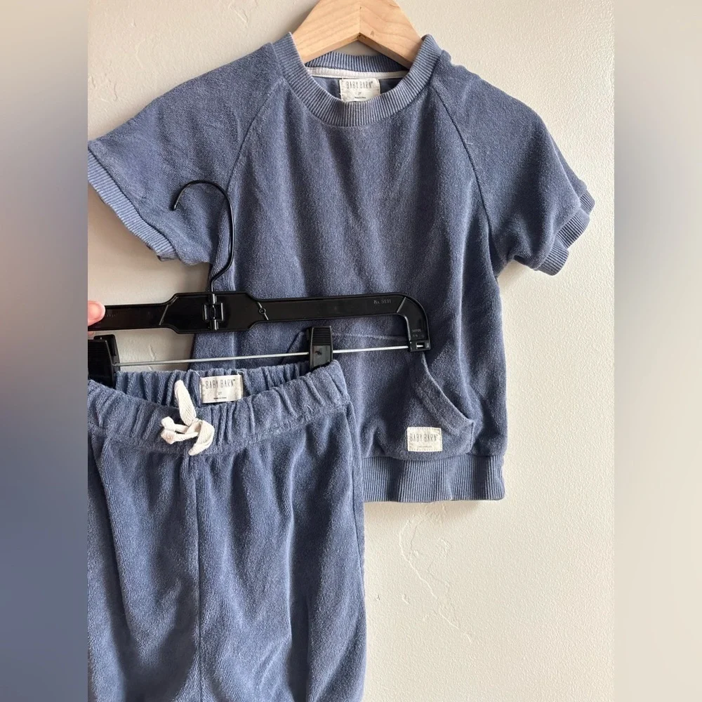 Baby Barn 2T Blue Terry Cloth Lounge Set Toddler Short Sleeve Sweatshirt Retrou